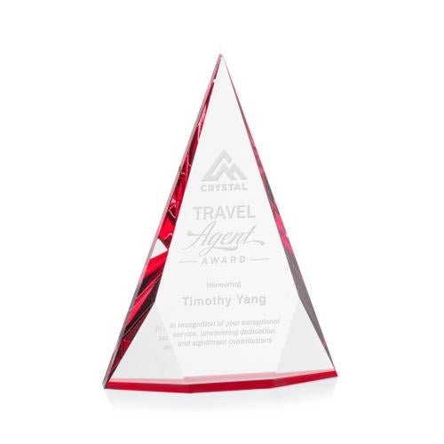 Awards and Trophies - Crystal Awards - Rochester Red Pyramid Crystal Award