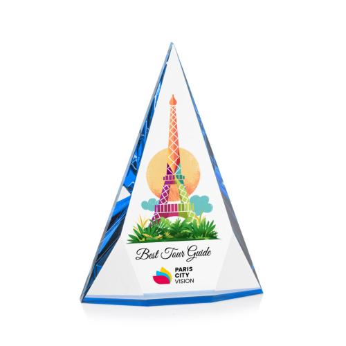 Awards and Trophies - Crystal Awards - Rochester Full Color Blue Pyramid Crystal Award
