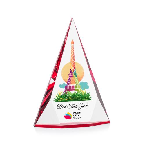 Awards and Trophies - Crystal Awards - Rochester Full Color Red Pyramid Crystal Award