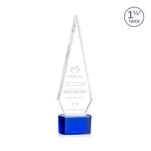 Awards and Trophies - Crystal Awards - Springfield Blue on Paragon Base Diamond Crystal Award