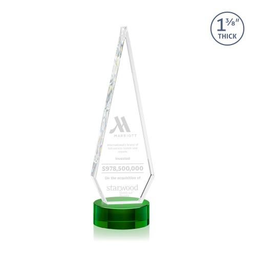 Awards and Trophies - Crystal Awards - Springfield Green on Stanrich Base Diamond Crystal Award