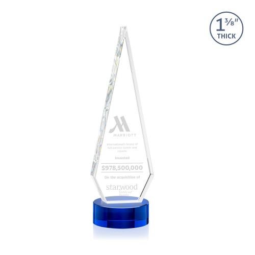 Awards and Trophies - Crystal Awards - Springfield Blue on Stanrich Base Diamond Crystal Award