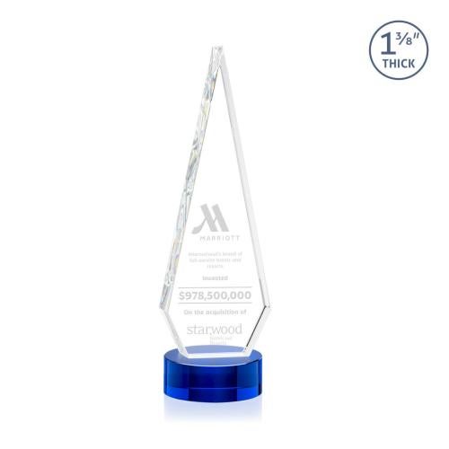 Awards and Trophies - Crystal Awards - Springfield Blue on Stanrich Base Diamond Crystal Award