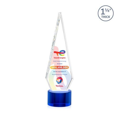 Awards and Trophies - Crystal Awards - Springfield Full Color Blue on Marvel Base Diamond Crystal Award