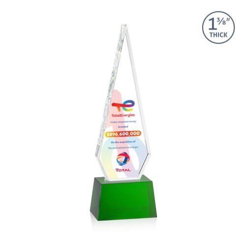Awards and Trophies - Crystal Awards - Springfield Full Color Green on Robson Base Diamond Crystal Award