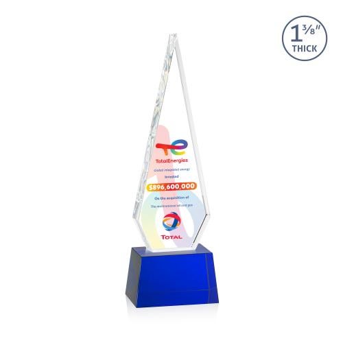Awards and Trophies - Crystal Awards - Springfield Full Color Blue on Robson Base Diamond Crystal Award