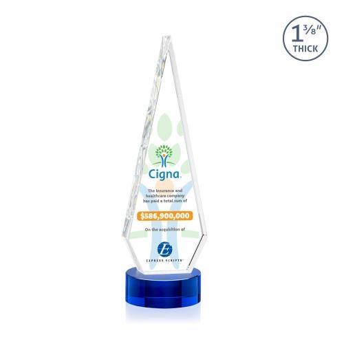 Awards and Trophies - Crystal Awards - Springfield Full Color Blue on Stanrich Base Diamond Crystal Award
