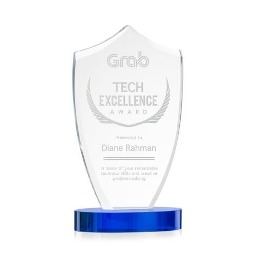Awards and Trophies - Crystal Awards - Skylark Shield Blue Unique Crystal Award
