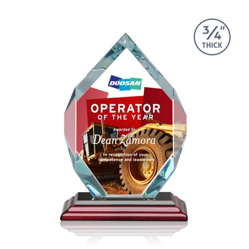 Awards and Trophies - Crystal Awards - Royal Diamond Full Color Rosewood Polygon Crystal Award