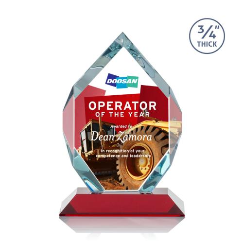 Awards and Trophies - Crystal Awards - Royal Diamond Full Color Red Polygon Crystal Award