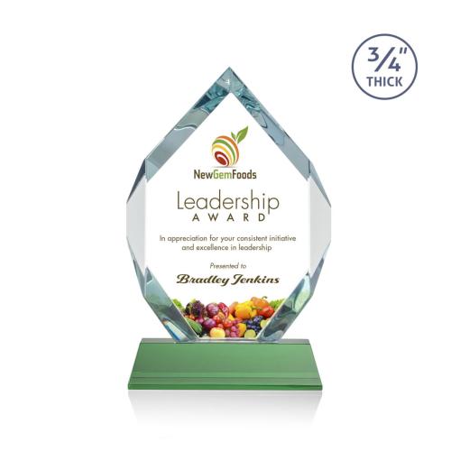 Awards and Trophies - Crystal Awards - Royal Diamond Full Color Green on Newhaven Polygon Crystal Award