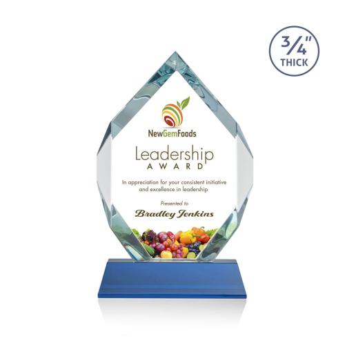Awards and Trophies - Crystal Awards - Royal Diamond Full Color Blue on Newhaven Polygon Crystal Award