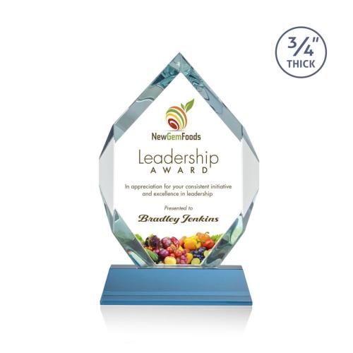 Awards and Trophies - Crystal Awards - Royal Diamond Full Color Sky Blue on Newhaven Polygon Crystal Award