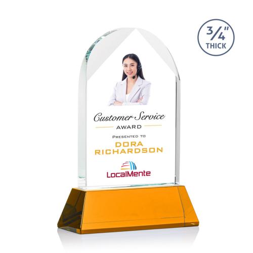Awards and Trophies - Crystal Awards - Blake Full Color Amber on Newhaven Peaks Crystal Award