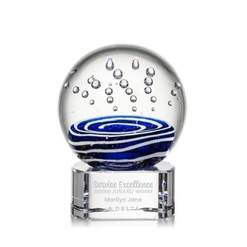 Awards and Trophies - Crystal Awards - Glass Awards - Art Glass Awards - Tranquility Clear on Paragon Base Globe Glass Award