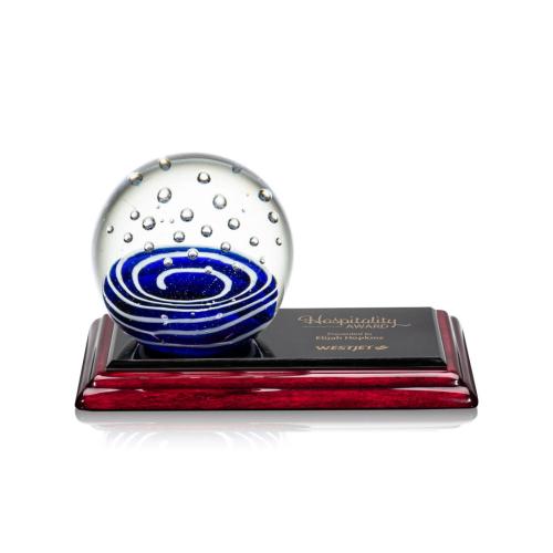 Awards and Trophies - Crystal Awards - Glass Awards - Art Glass Awards - Tranquility Globe on Rosewood Base Glass Award