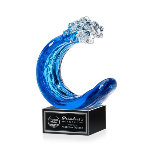 Awards and Trophies - Crystal Awards - Glass Awards - Art Glass Awards - Oceana Black on Hancock Base Circle Glass Award