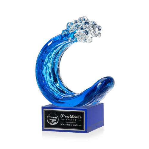 Awards and Trophies - Crystal Awards - Glass Awards - Art Glass Awards - Oceana Blue on Hancock Base Circle Glass Award