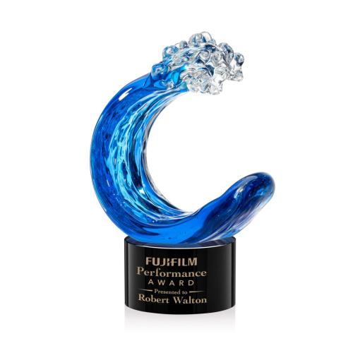Awards and Trophies - Crystal Awards - Glass Awards - Art Glass Awards - Oceana Black on Marvel Base Circle Glass Award