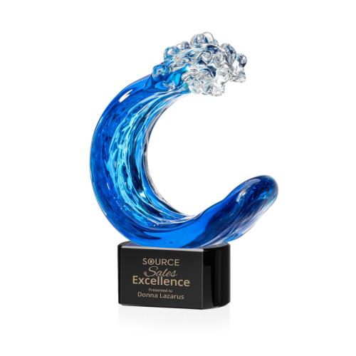 Awards and Trophies - Crystal Awards - Glass Awards - Art Glass Awards - Oceana Black on Paragon Base Circle Glass Award