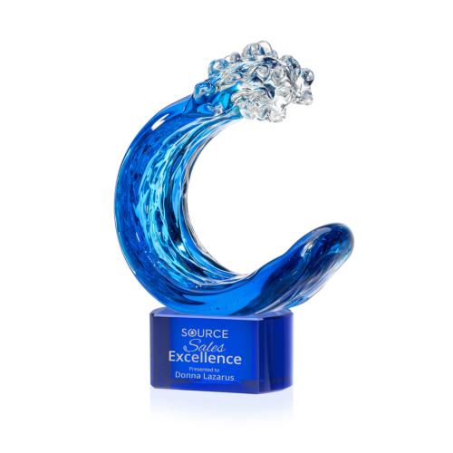 Awards and Trophies - Crystal Awards - Glass Awards - Art Glass Awards - Oceana Blue on Paragon Base Circle Glass Award