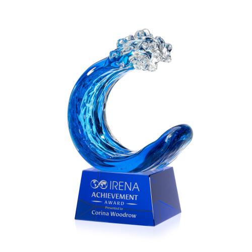 Awards and Trophies - Crystal Awards - Glass Awards - Art Glass Awards - Oceana Blue on Robson Base Circle Glass Award