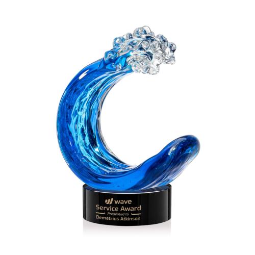 Awards and Trophies - Crystal Awards - Glass Awards - Art Glass Awards - Oceana Black on Stanrich Base Circle Glass Award