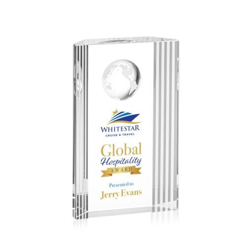 Awards and Trophies - Crystal Awards - Torrington Globe Full Color Towers Crystal Award