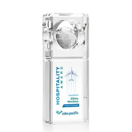 Awards and Trophies - Crystal Awards - Waterloo Globe Full Color Rectangle Crystal Award
