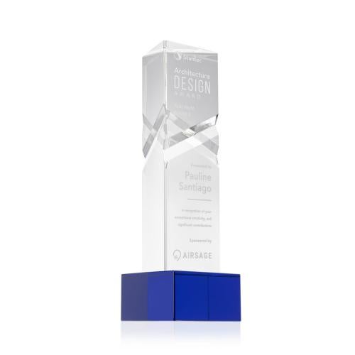 Awards and Trophies - Crystal Awards - Oakham Blue on Hancock Base Towers Crystal Award