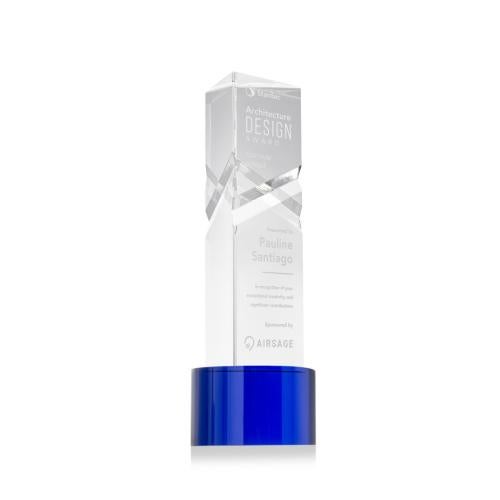 Awards and Trophies - Crystal Awards - Oakham Blue on Marvel Base Towers Crystal Award