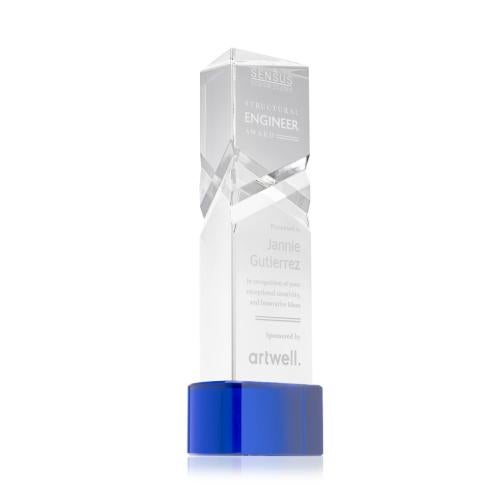 Awards and Trophies - Crystal Awards - Oakham Blue on Paragon Base Towers Crystal Award