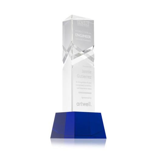 Awards and Trophies - Crystal Awards - Oakham Blue on Robson Base Towers Crystal Award