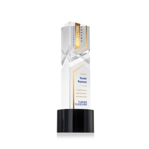 Awards and Trophies - Crystal Awards - Oakham Full Color Black on Marvel Base Towers Crystal Award