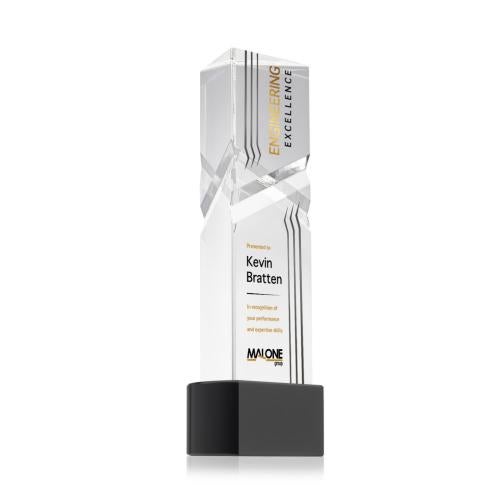 Awards and Trophies - Crystal Awards - Oakham Full Color Black on Paragon Base Towers Crystal Award