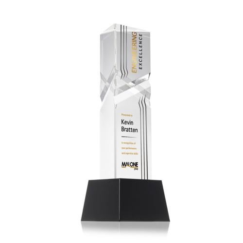 Awards and Trophies - Crystal Awards - Oakham Full Color Black on Robson Base Towers Crystal Award