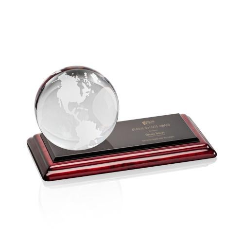 Awards and Trophies - Globe Awards - Globe Globe on Rosewood Base Crystal Award
