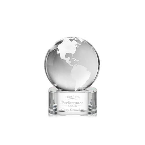 Awards and Trophies - Crystal Awards - Globe Clear on Paragon Base Globe Crystal Award