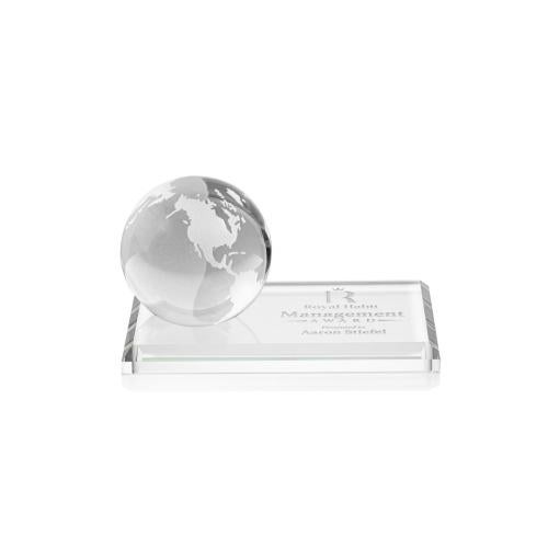 Awards and Trophies - Globe Awards - Globe Clear on Rectangle Base Globe Crystal Award