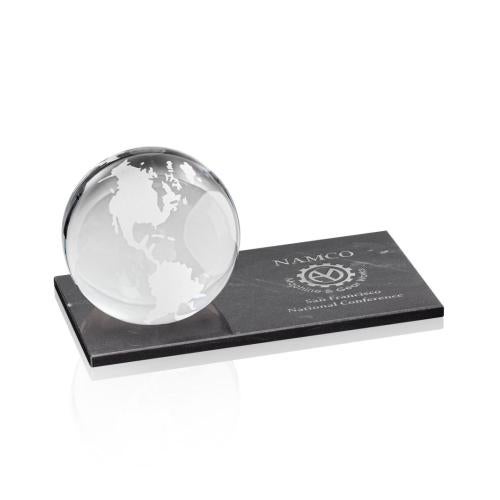 Awards and Trophies - Crystal Awards - Globe Globe on Rectangle Marble Base Award