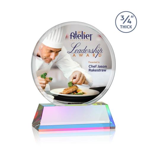 Awards and Trophies - Crystal Awards - Blackpool Full Color Prismatic on Newhaven Circle Crystal Award