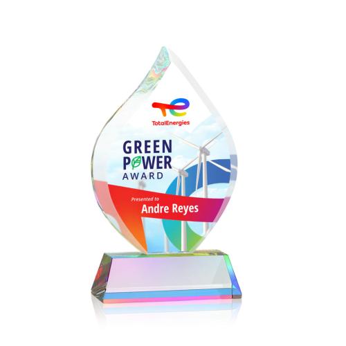 Awards and Trophies - Crystal Awards - Worthington Full Color Prismatic on Newhaven Flame Crystal Award