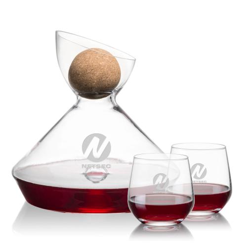 Corporate Gifts - Barware - Carafes - Woodbury Carafe w/Cork Stopper & Garland Stemless Wine