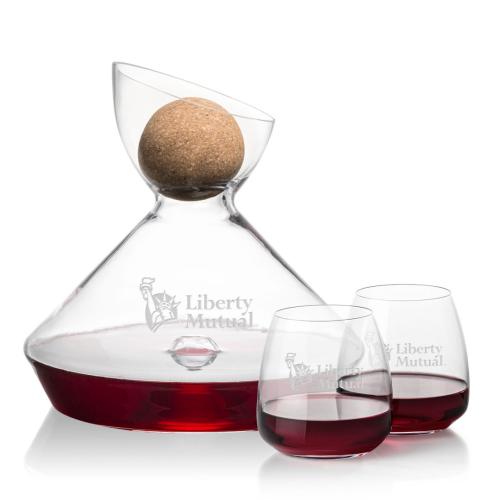 Corporate Gifts - Barware - Carafes - Woodbury Carafe w/Cork Stopper & Hogarth Stemless Wine