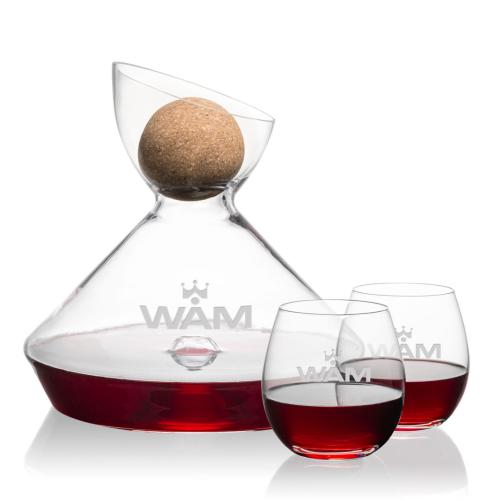 Corporate Gifts - Barware - Carafes - Woodbury Carafe w/Cork Stopper & Redmond Stemless Wine