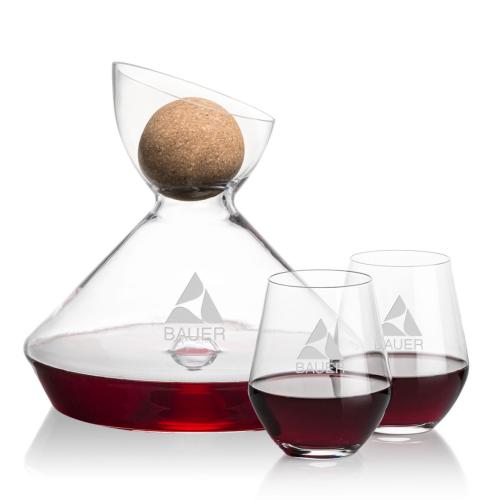 Corporate Gifts - Barware - Carafes - Woodbury Carafe w/Cork Stopper & Reina Stemless Wine