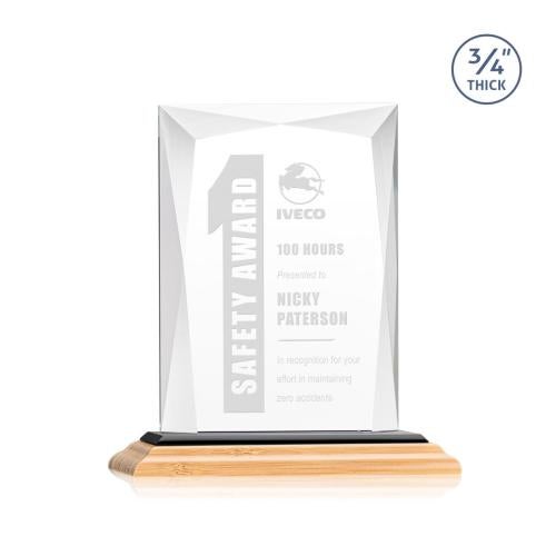 Awards and Trophies - Crystal Awards - Messina Bamboo/Black Rectangle Wood Award