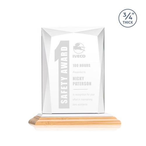 Awards and Trophies - Crystal Awards - Messina Bamboo/White Rectangle Wood Award