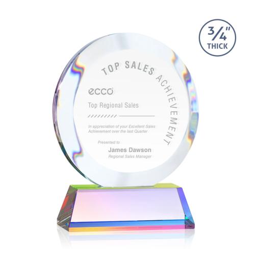 Awards and Trophies - Crystal Awards - Gibralter Prismatic on Newhaven Base Circle Crystal Award