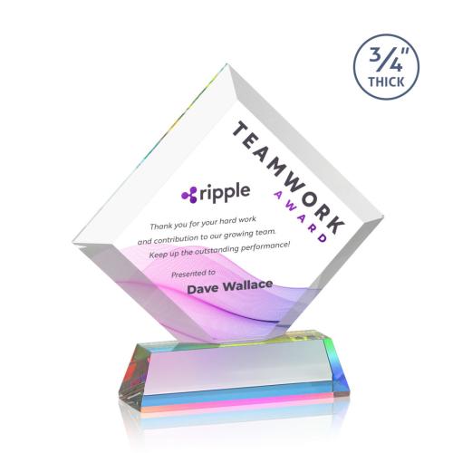 Awards and Trophies - Crystal Awards - Belaire Full Color Prismatic on Newhaven Base Diamond Crystal Award